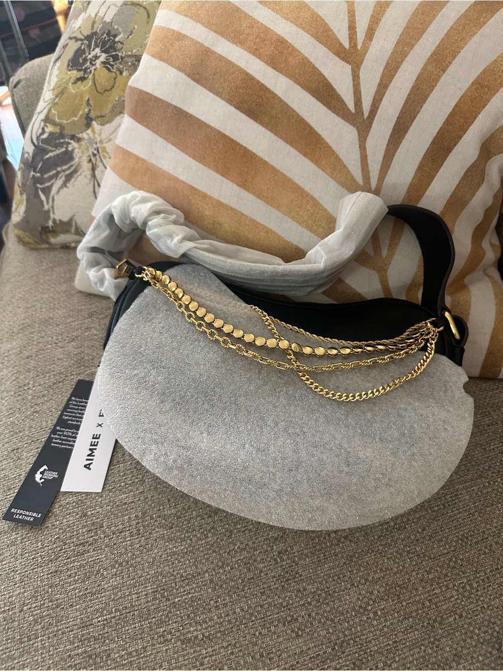 Aimee KESTENBERG X Evange Petrakis Black Shoulder Bag - Gold Chain Detail NWT - Picture 10 of 16